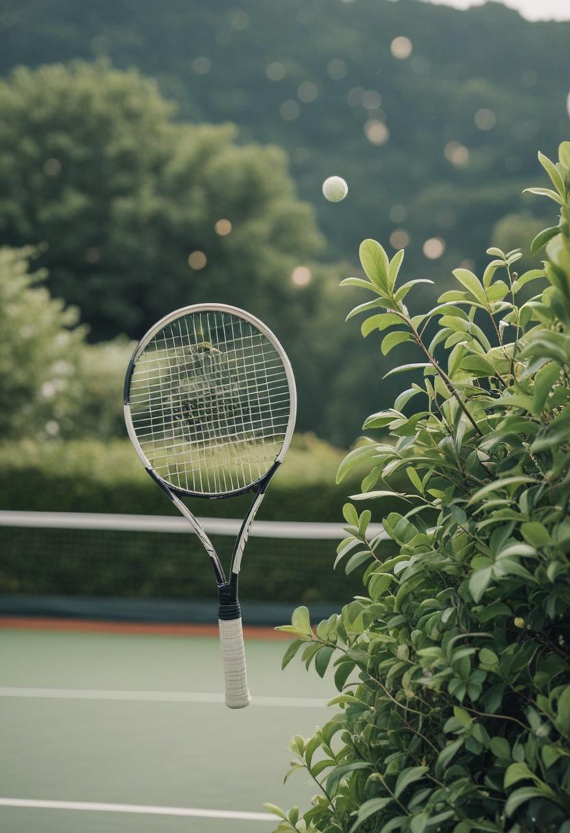 Tennis-themed greenery with vibrant plant life.