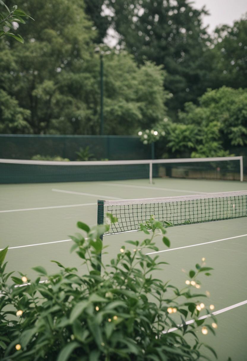 Tennis court plants with green, leafy aesthetic.