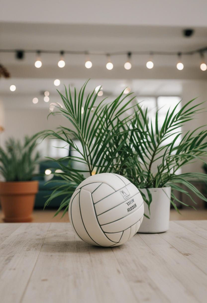 Vibrant green plants in a volleyball-themed aesthetic.