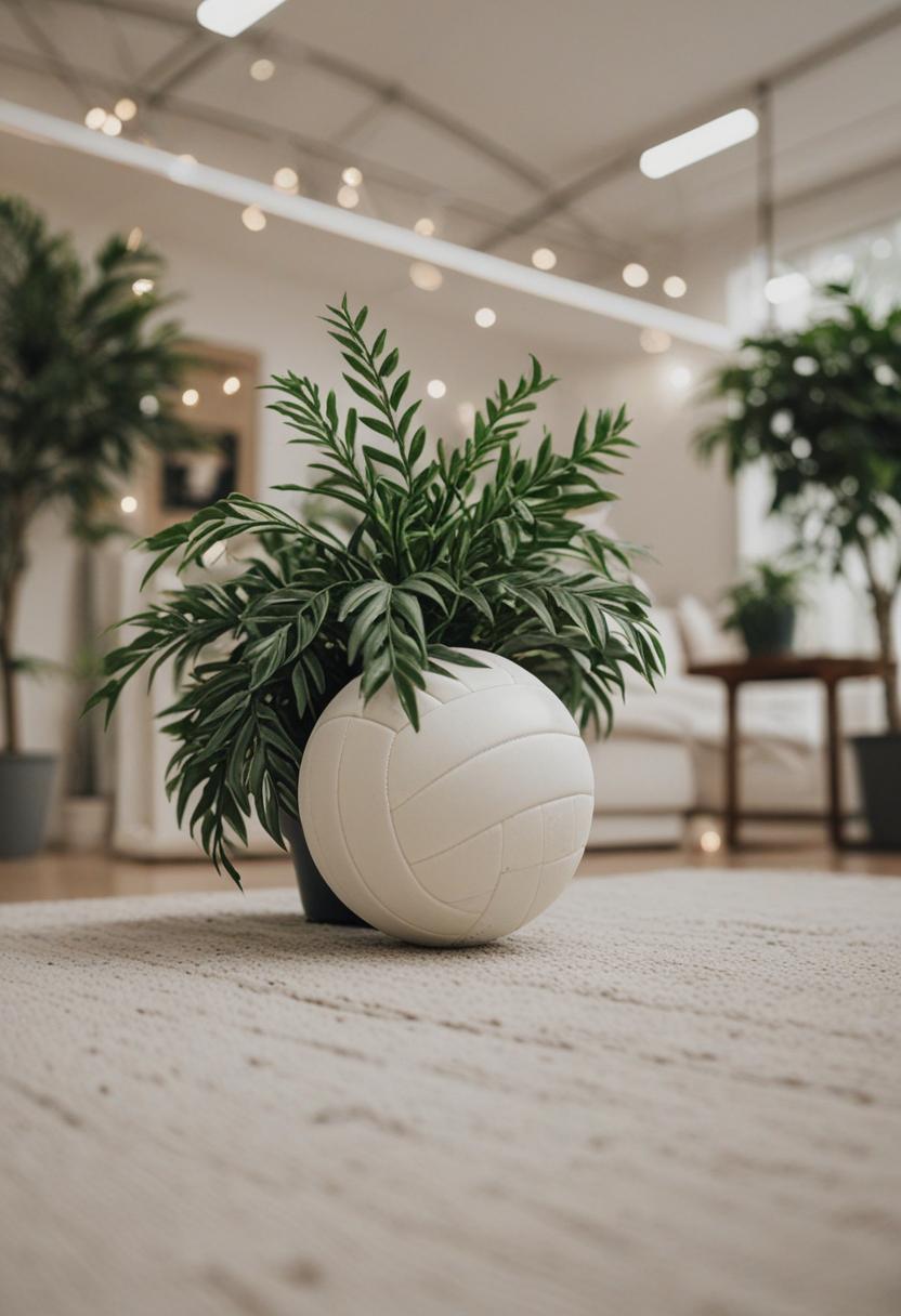 Vibrant green plants in a volleyball-themed aesthetic.