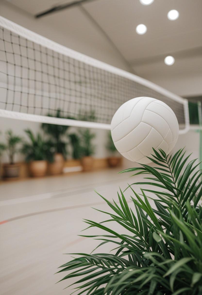 Volleyball meets nature in vibrant greenery.