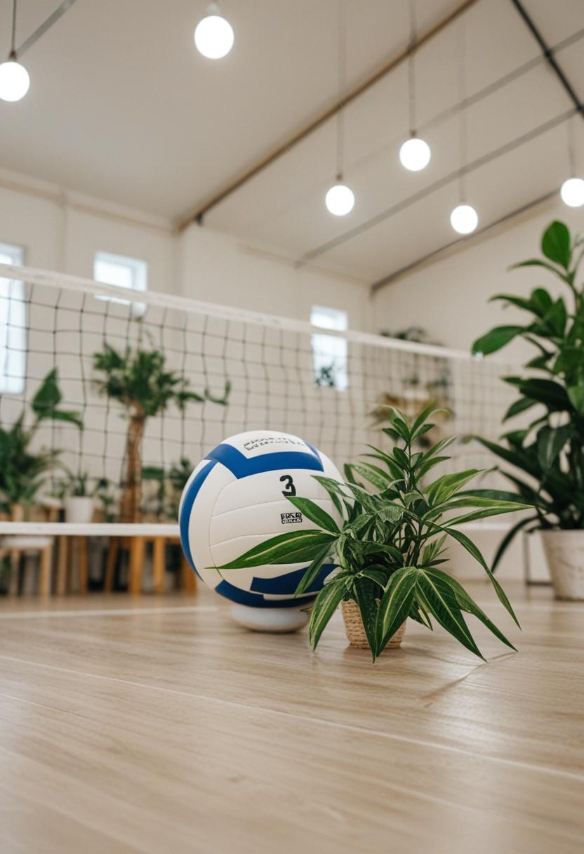 Vibrant green plants in a volleyball-themed aesthetic.