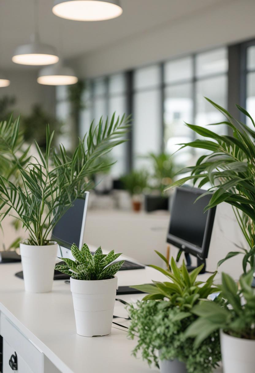 Office decor with lush green plants for a fresh, inviting workspace.