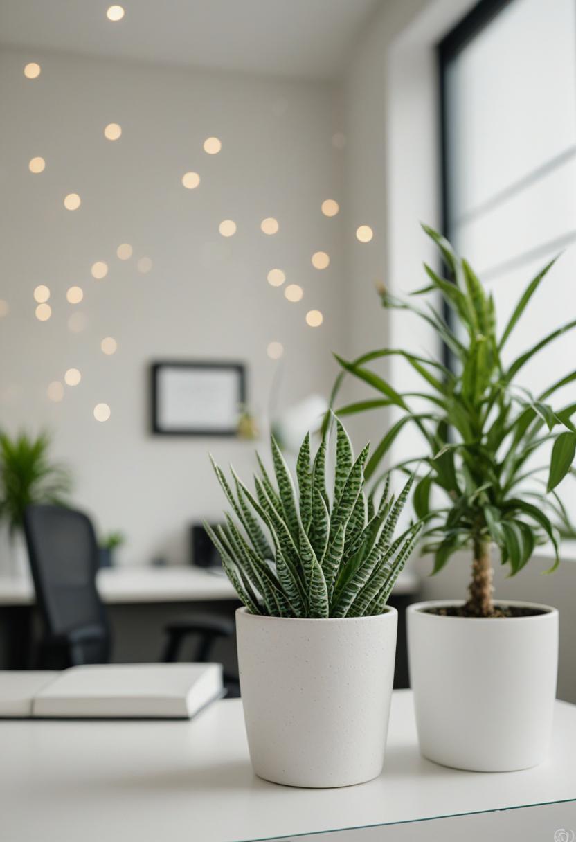 Office decor with plants for a fresh, green workspace.