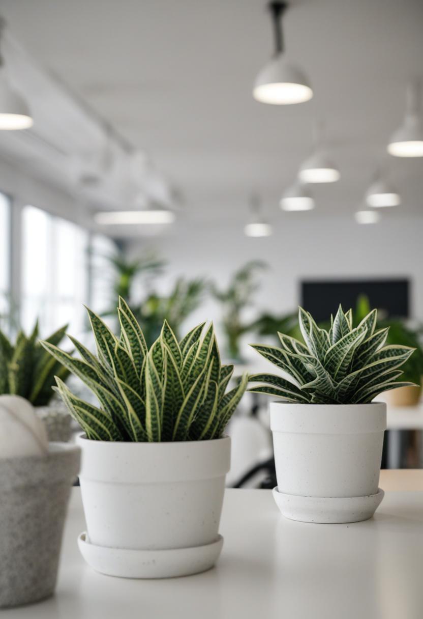 Office decor with plants for a fresh, green workspace.