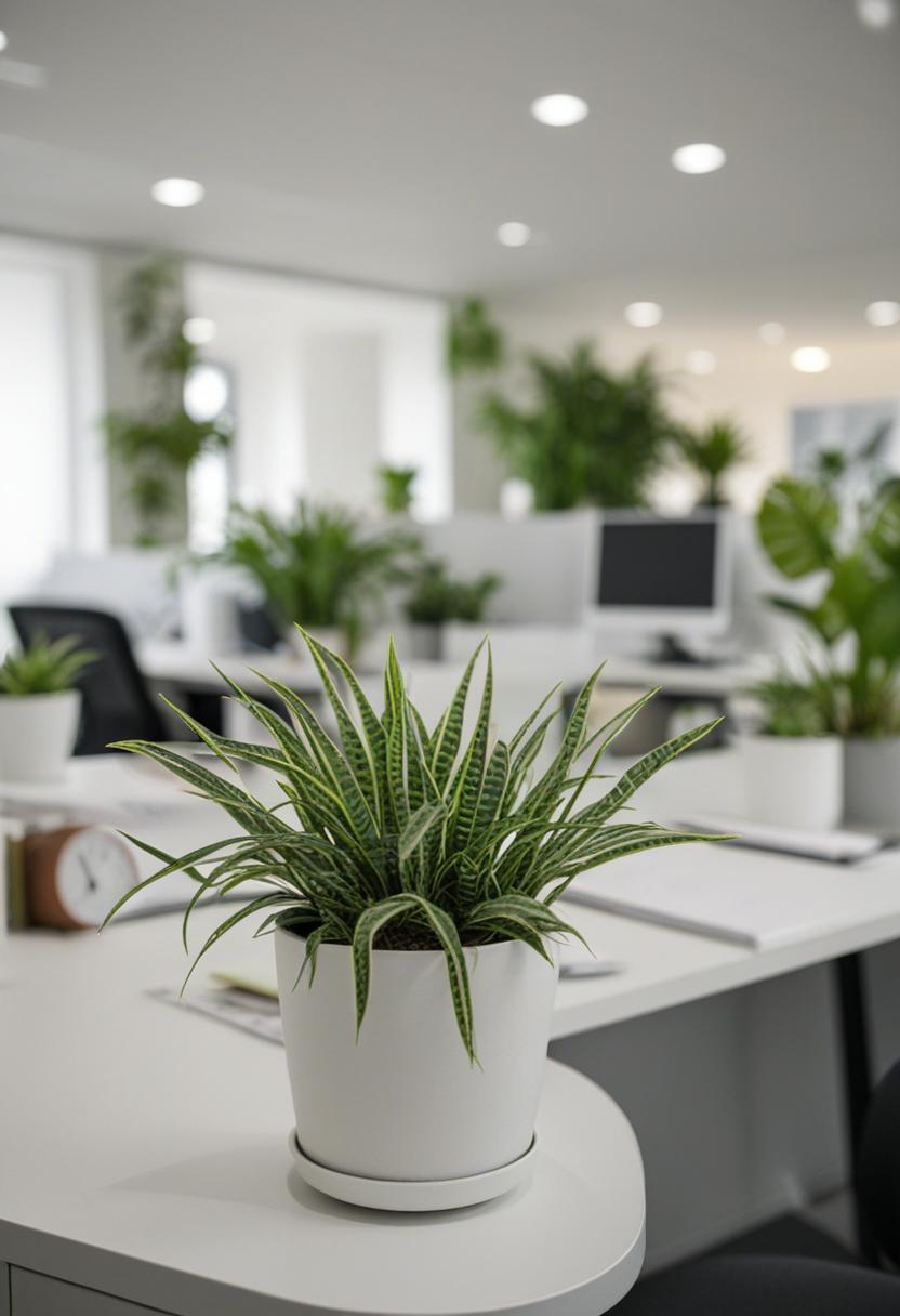 Fresh plants enhance office decor with natural charm.