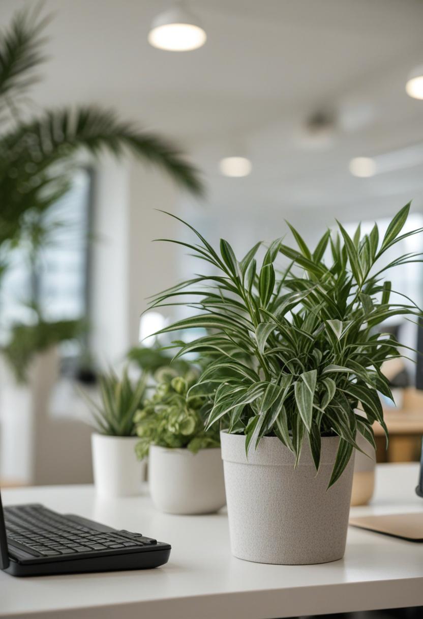 Office decor with plants for a fresh, green workspace.