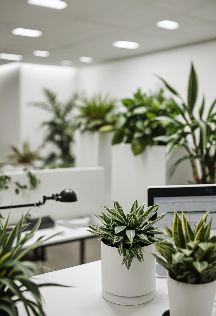 Office decor with plants for a fresh, green workspace.