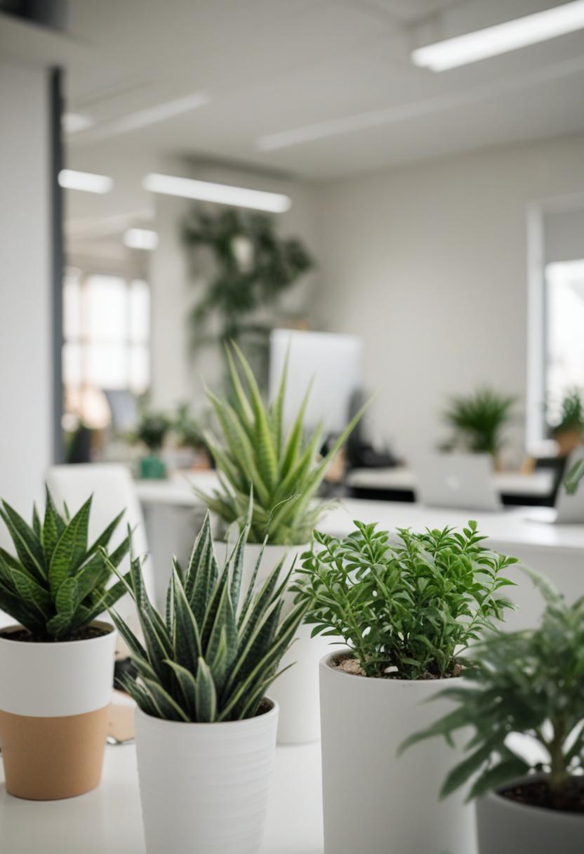 Office decor with plants for a fresh, green workspace.