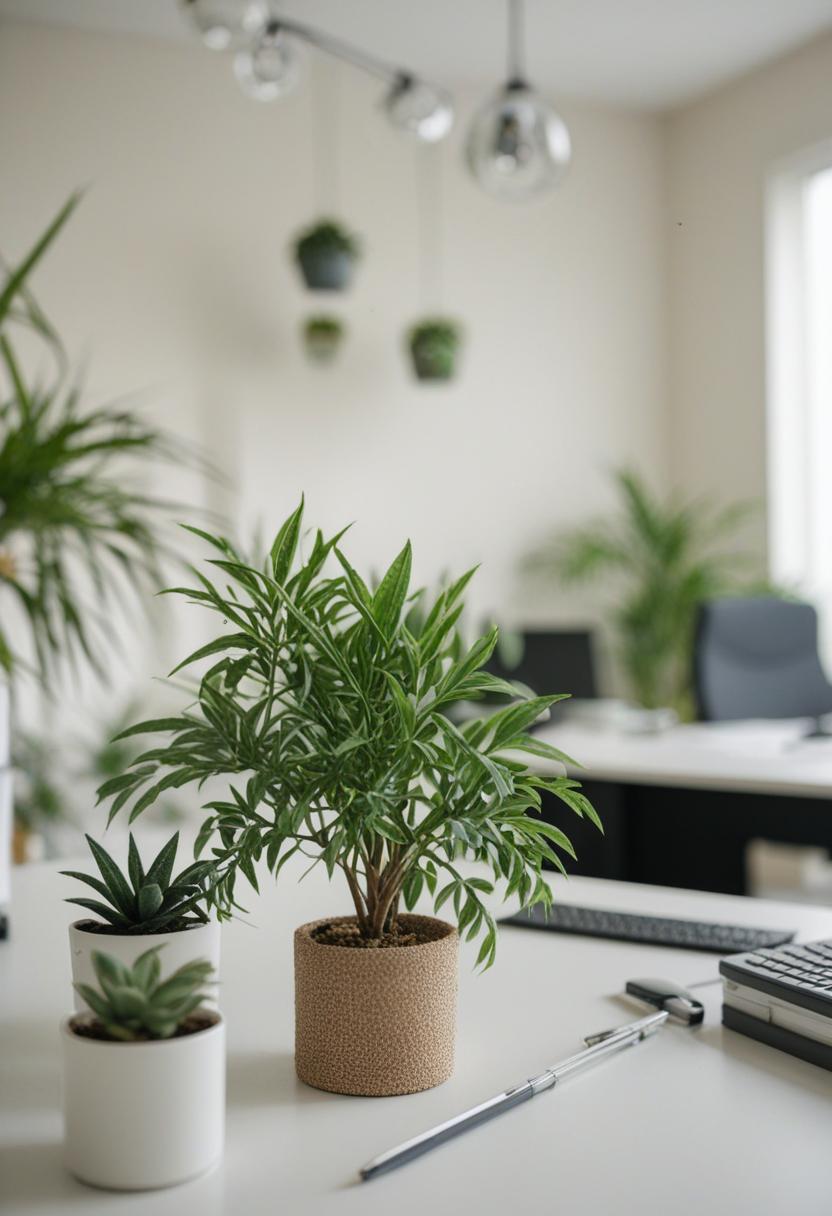 Office decor with plants for a fresh, green workspace.