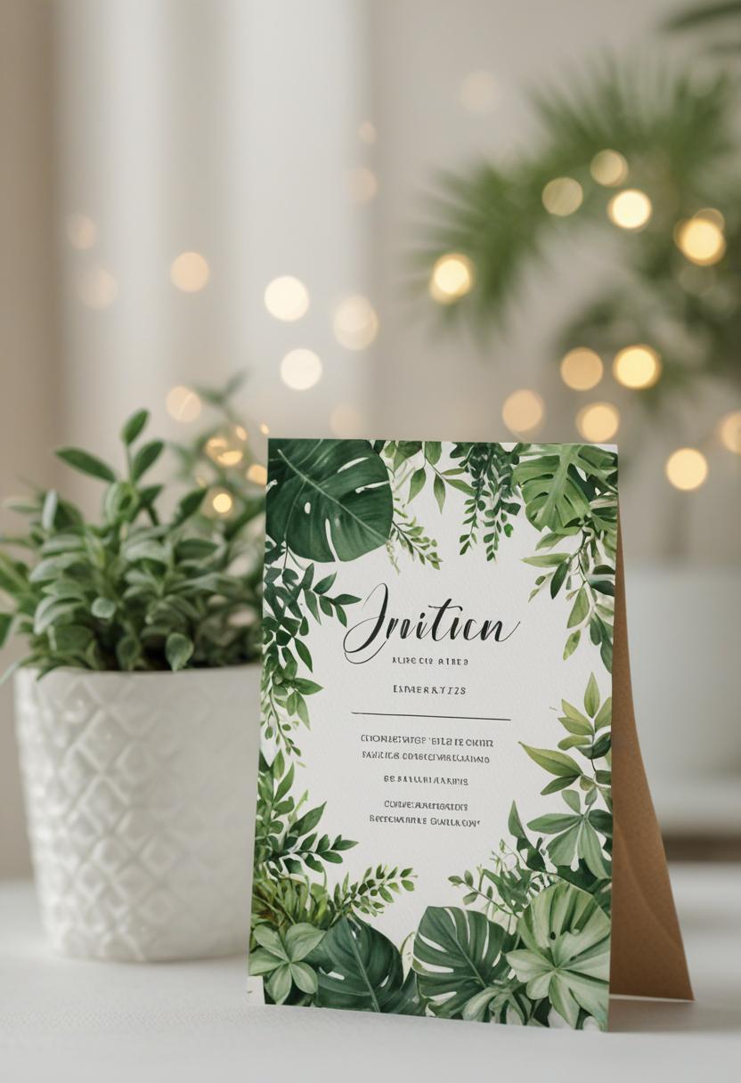 Elegant invitation with plant-themed design.