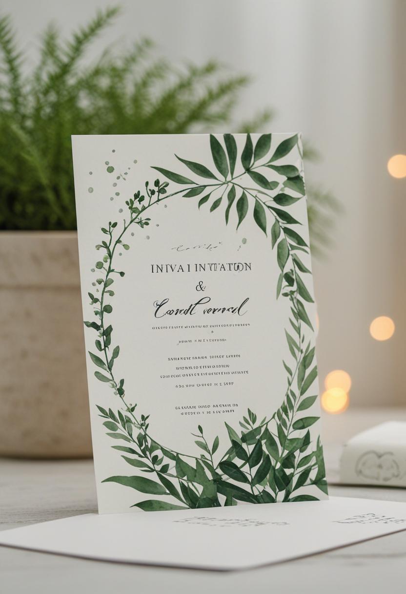 Elegant invitation with plant-themed design.