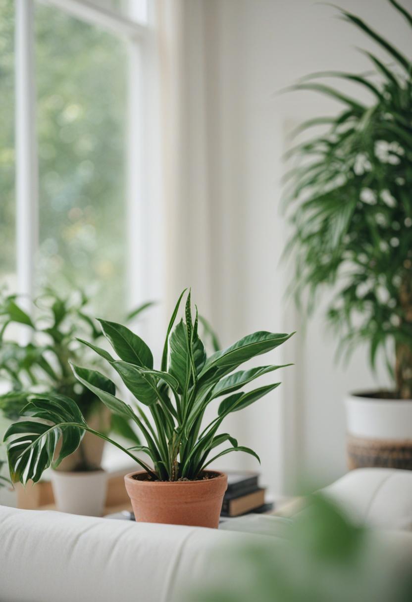 Plants add greenery to cozy home interior decor.
