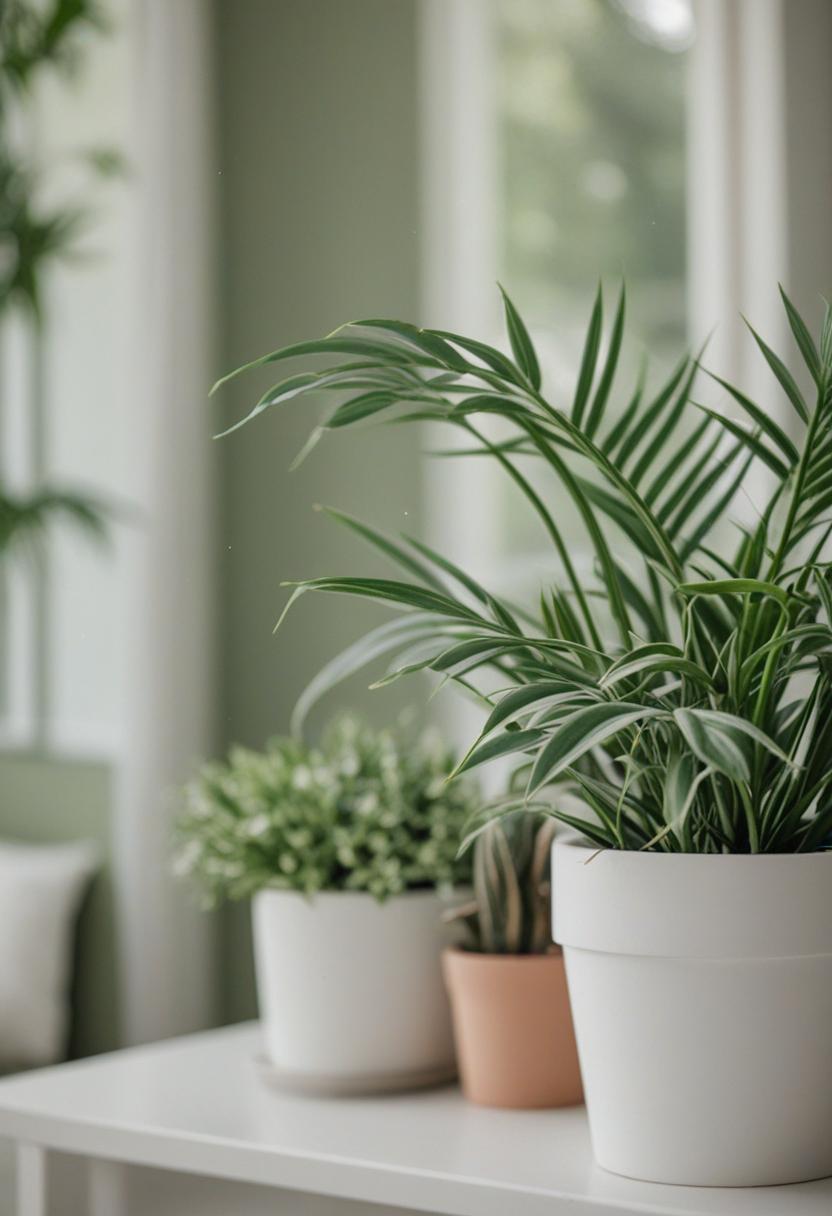 Modern home interior with lush green plants and stylish decor.