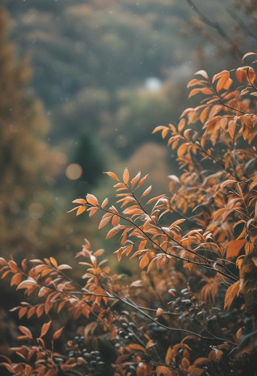 Crisp autumn leaves frame vibrant green plants.