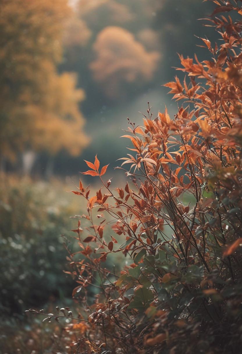 Crisp autumn leaves and vibrant plants on a digital wallpaper.