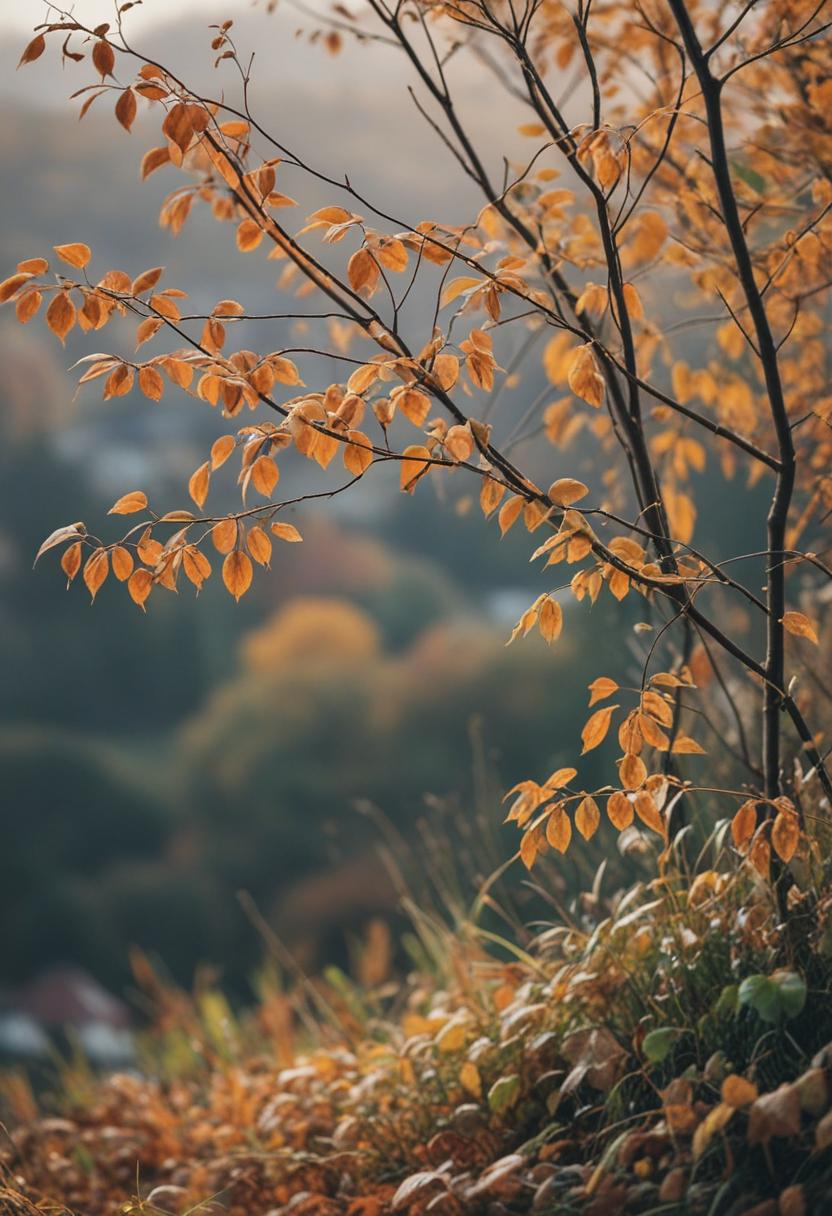 Autumn leaves and plants in a vibrant wallpaper scene.