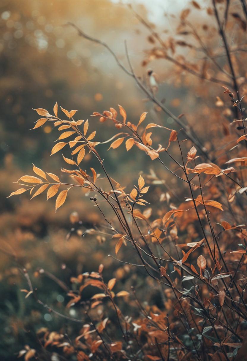 Autumn leaves and plants in vibrant wallpaper design.