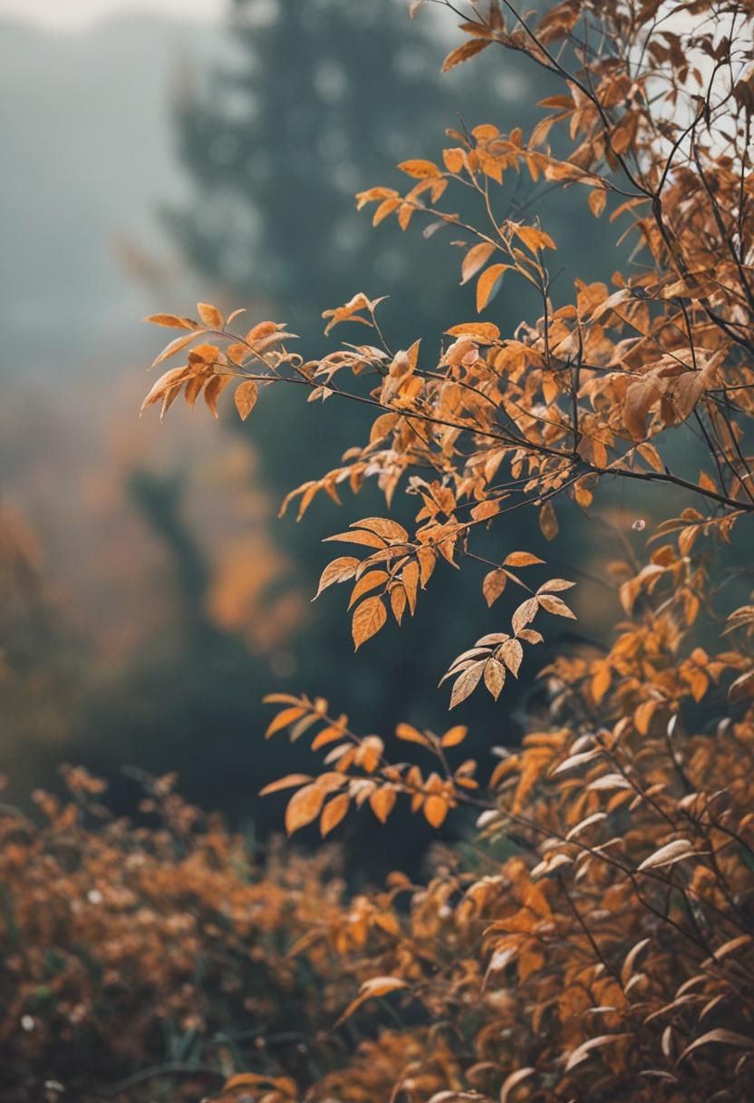 Crisp autumn leaves frame vibrant green plants.