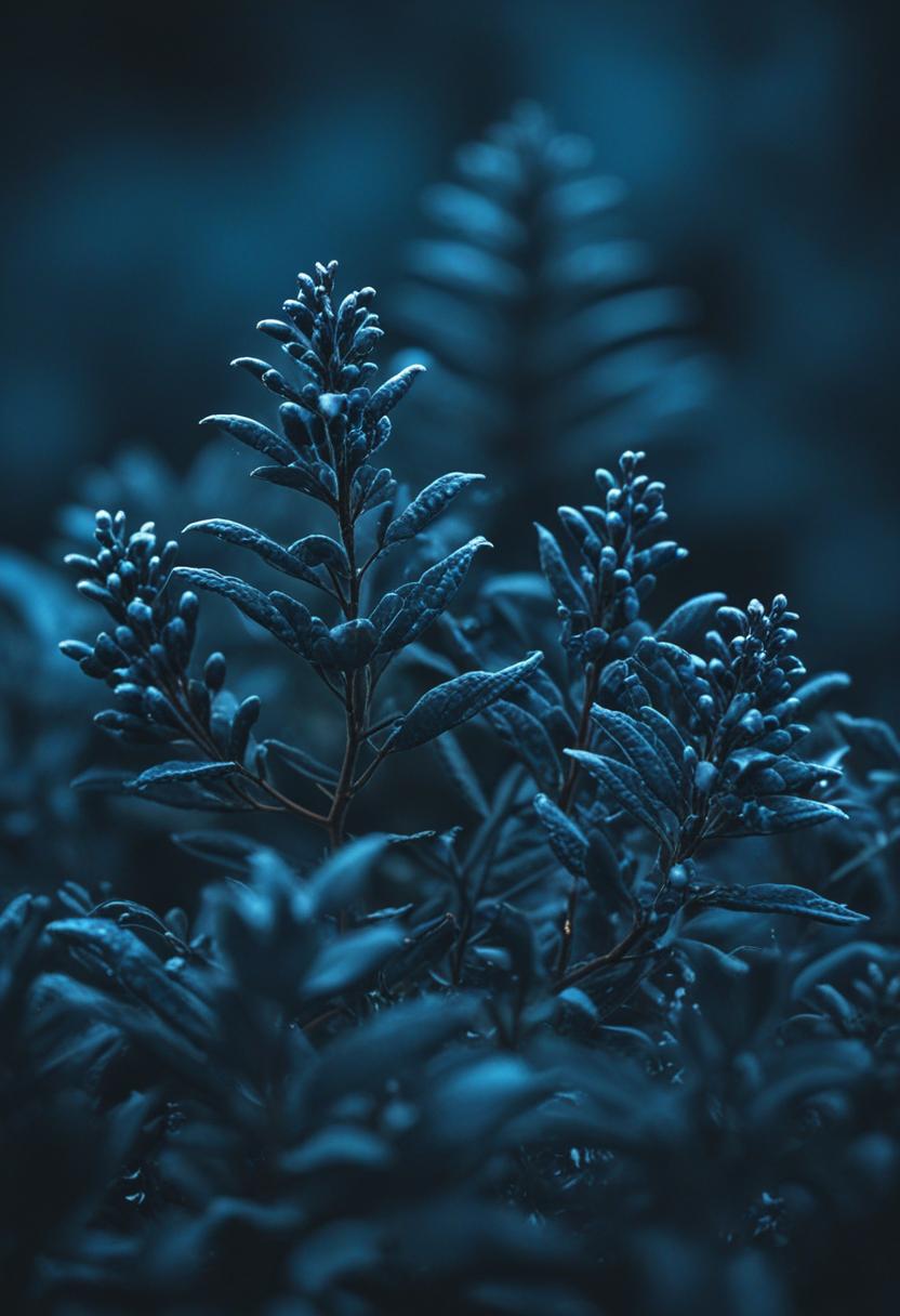 Dark blue wallpaper with vibrant green plants.