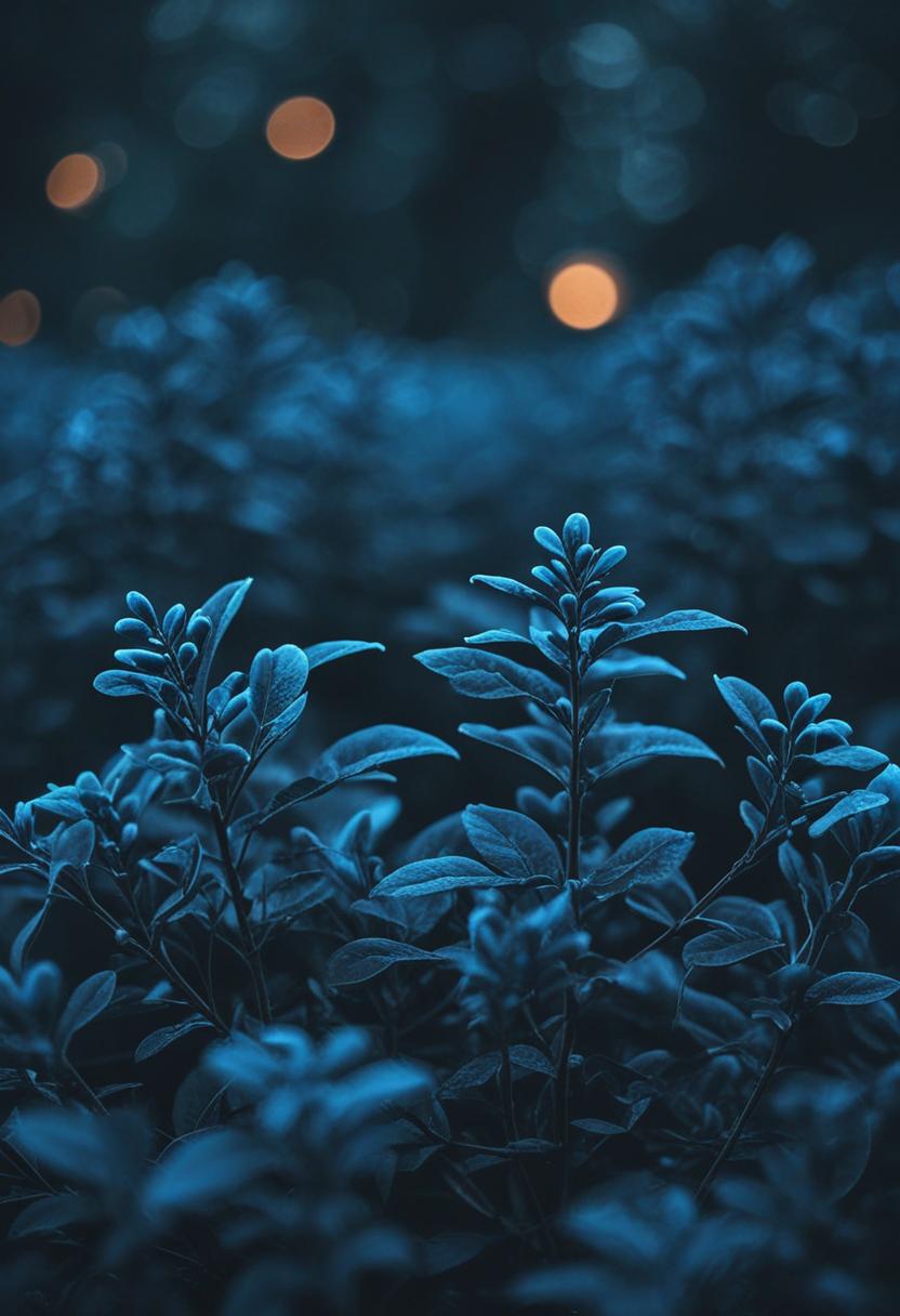 Dark blue wallpaper with vibrant green plants.