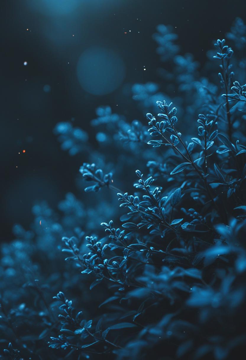 Dark blue wallpaper with green plants.