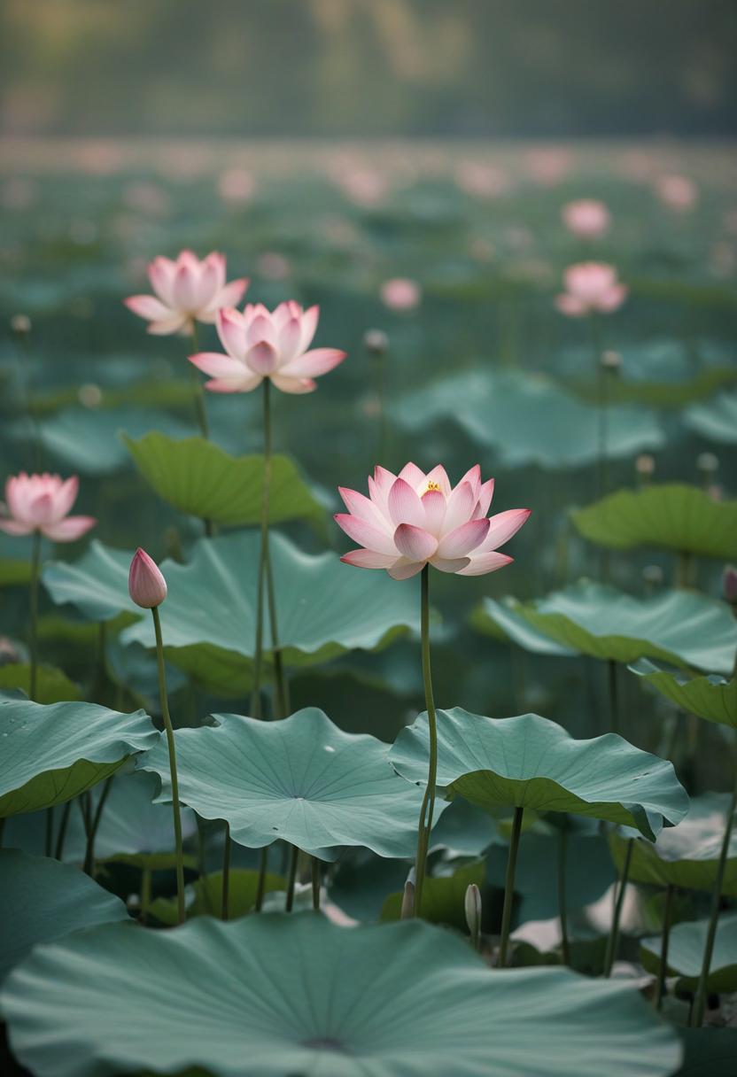 Elegant lotus flowers in a serene wallpaper design.