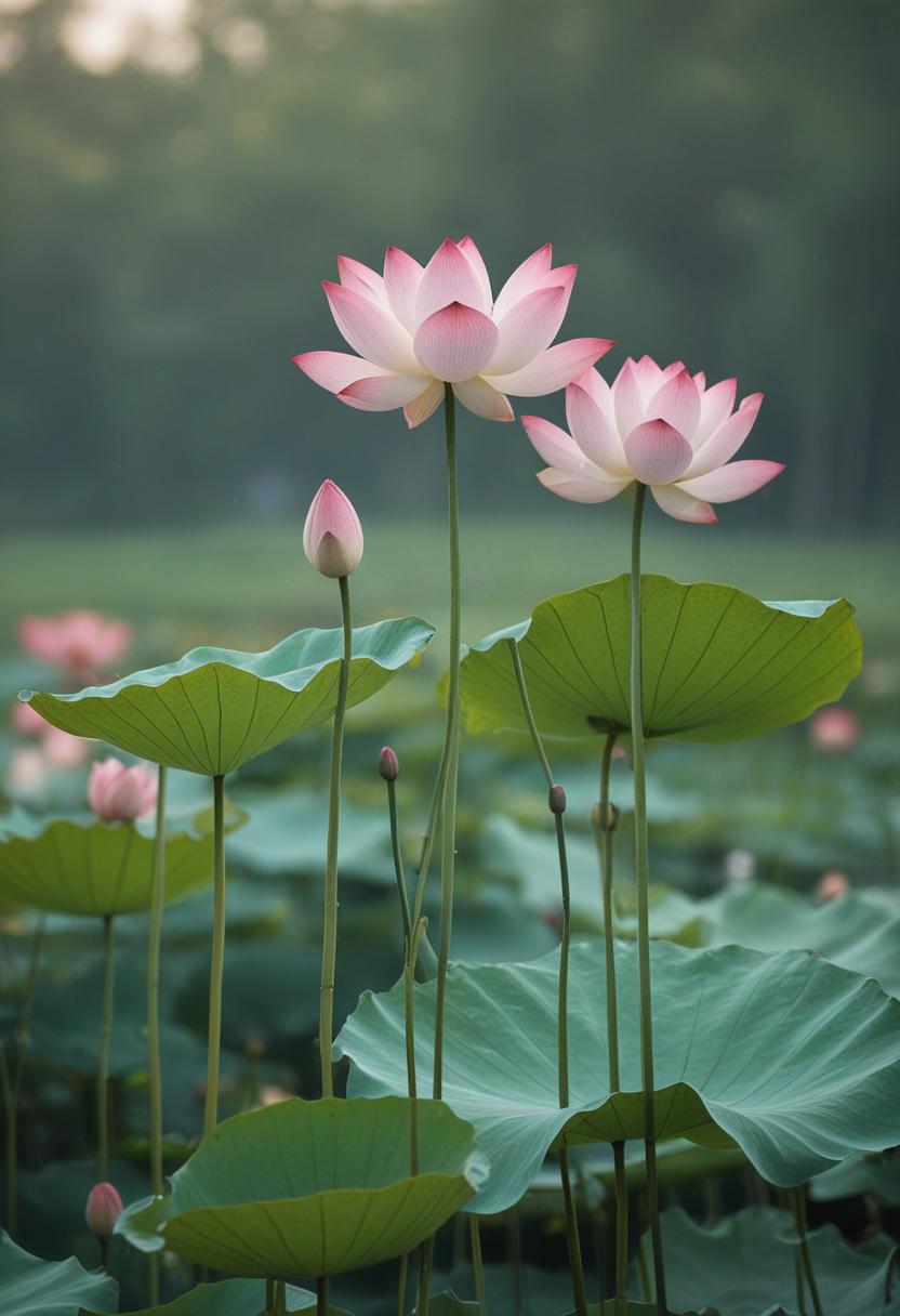Elegant lotus flowers in a floral wallpaper pattern.