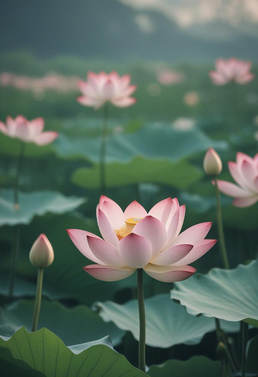 Elegant lotus flowers in a serene wallpaper design.