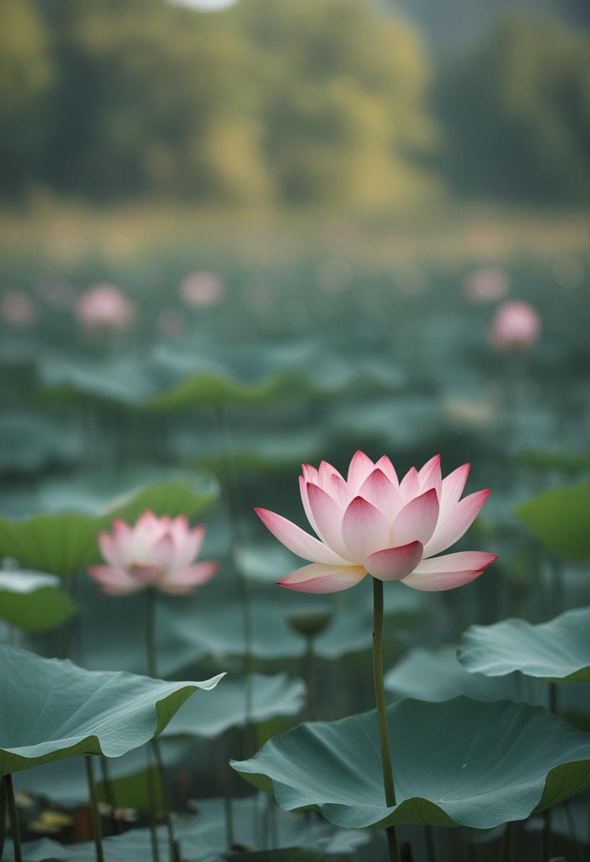Elegant lotus flowers in a serene wallpaper pattern.