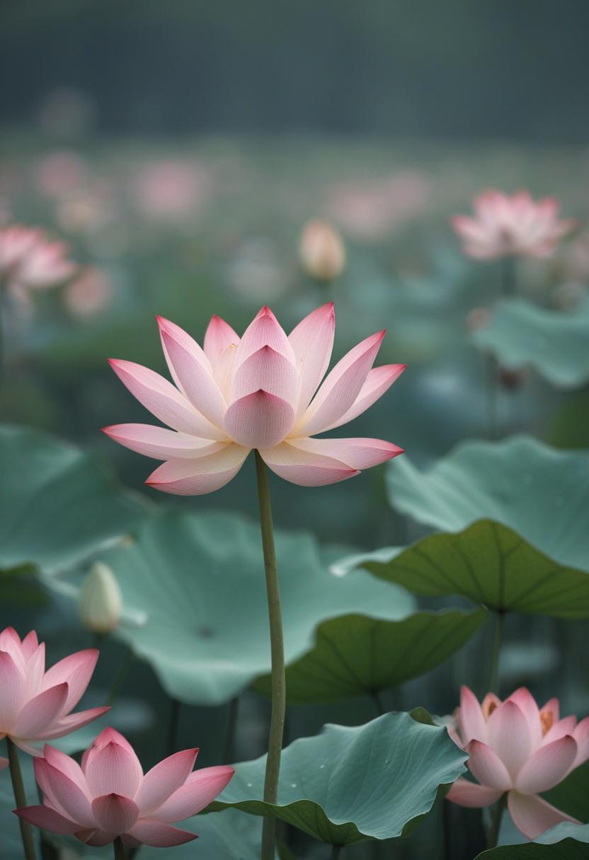 Elegant lotus flowers in vibrant wallpaper design.