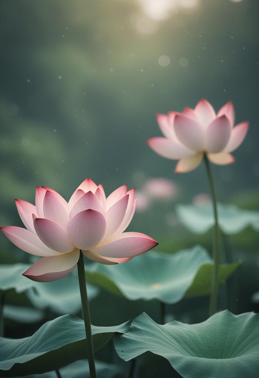Elegant lotus flowers in a serene wallpaper pattern.