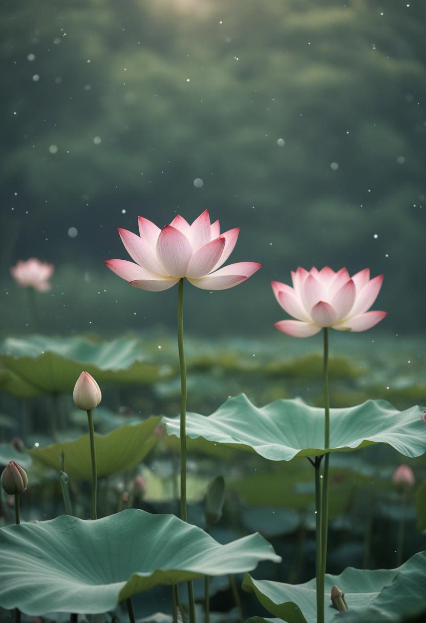 Elegant lotus flowers in serene wallpaper design.