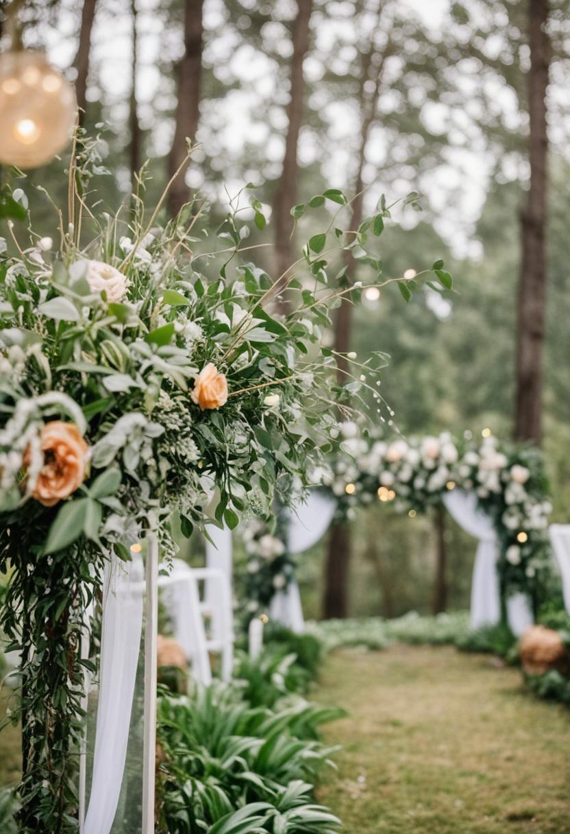 Natural wedding decor with plants and nature ornaments.