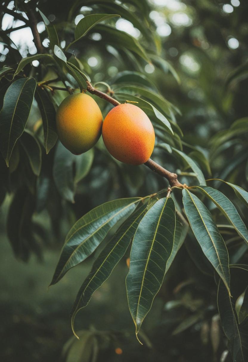 Juicy ripe mango in tropical paradise.