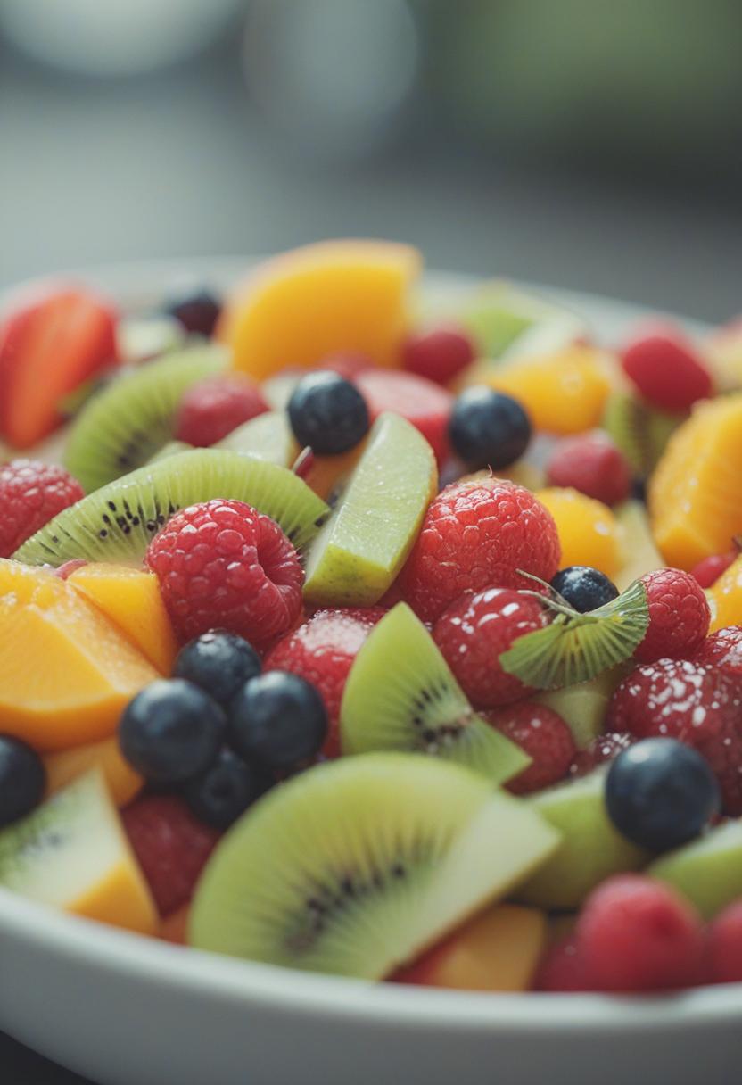 Vibrant fruit salad with colorful fruit arrangement.