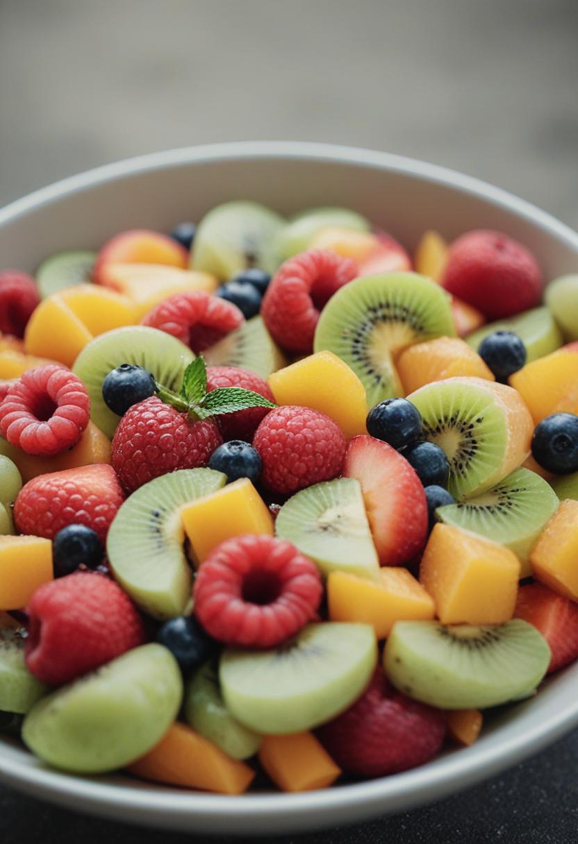 Vibrant fruit arrangement in a colorful salad aesthetic.