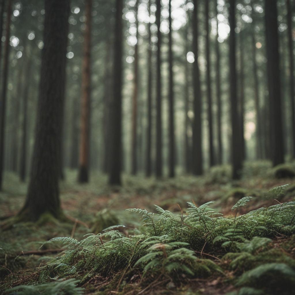Woodland light and shadow in a serene forest scene.
