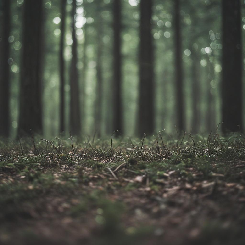 Mystic light dances through the forest in a surreal illusion.