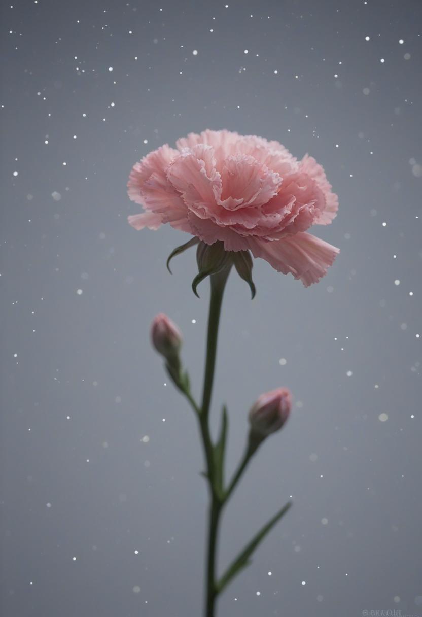 Soft starlight highlights a minimalist carnation in side view.