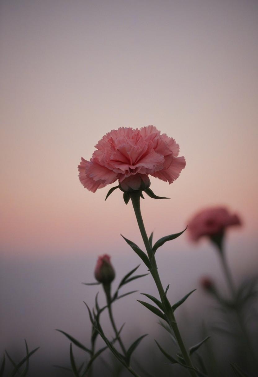 Carnation hues glow softly in a minimalist sunset.