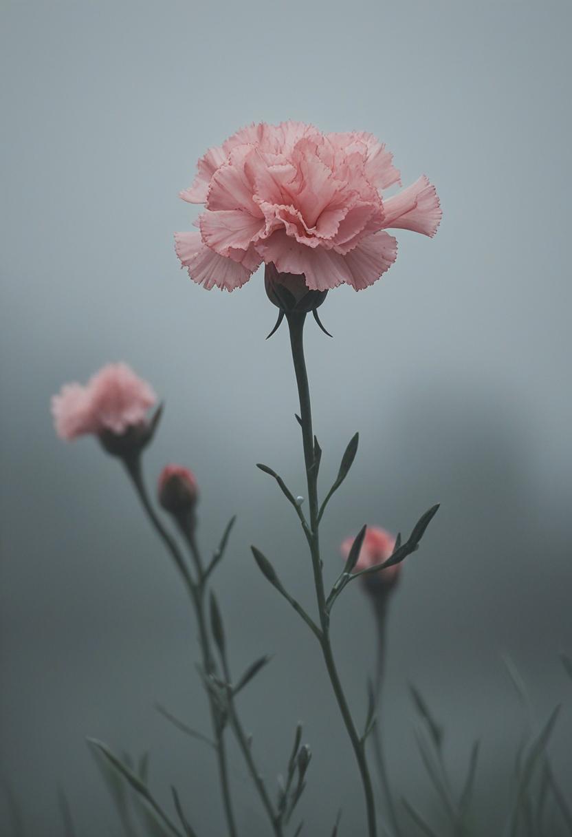 Carnation aesthetic with cloudy sky and minimalist text.