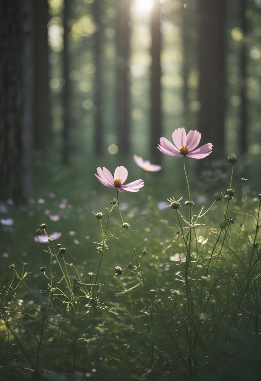 Minimalist forest light with cosmic dappled glow.