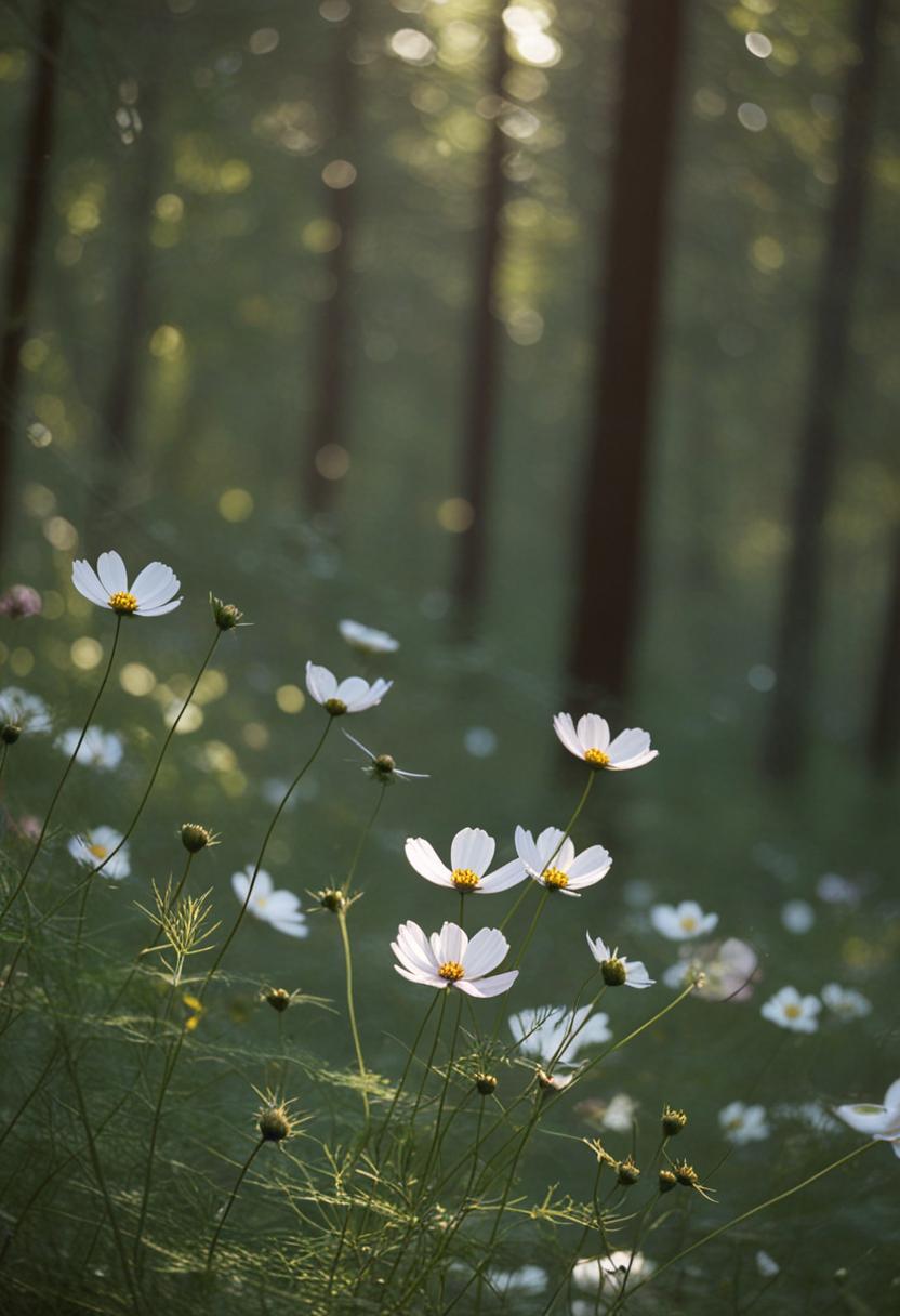 Minimalist forest light in cosmic dappled glow.