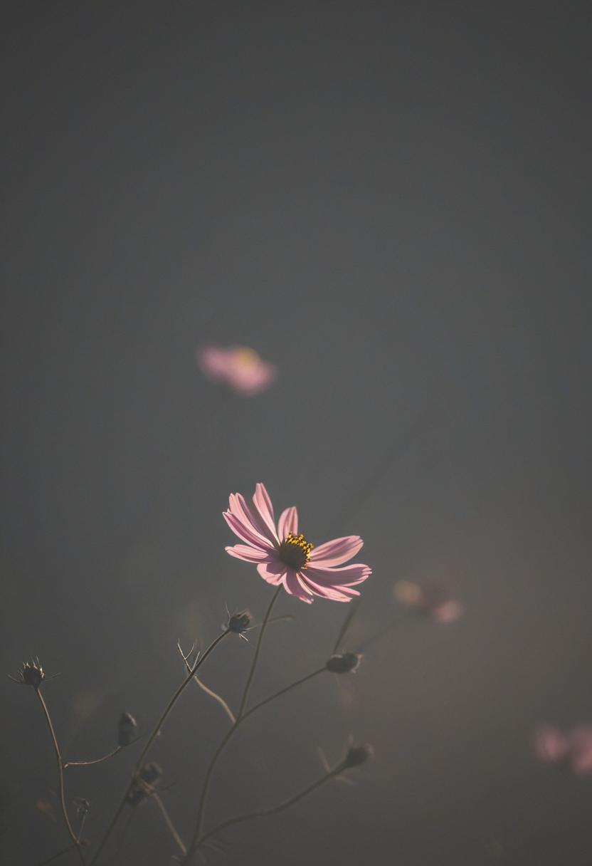 Minimalist cosmos silhouette with soft lighting.