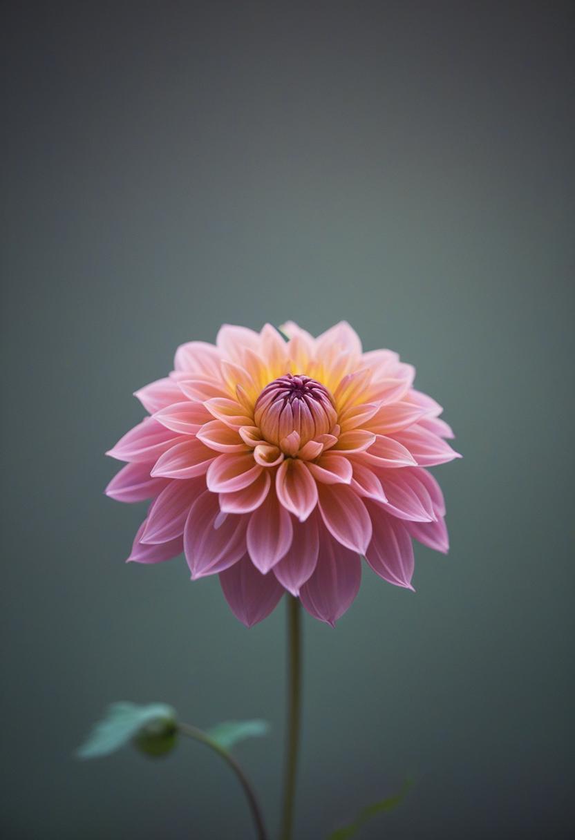 Neon-dahlia glow in minimalist wide shot.