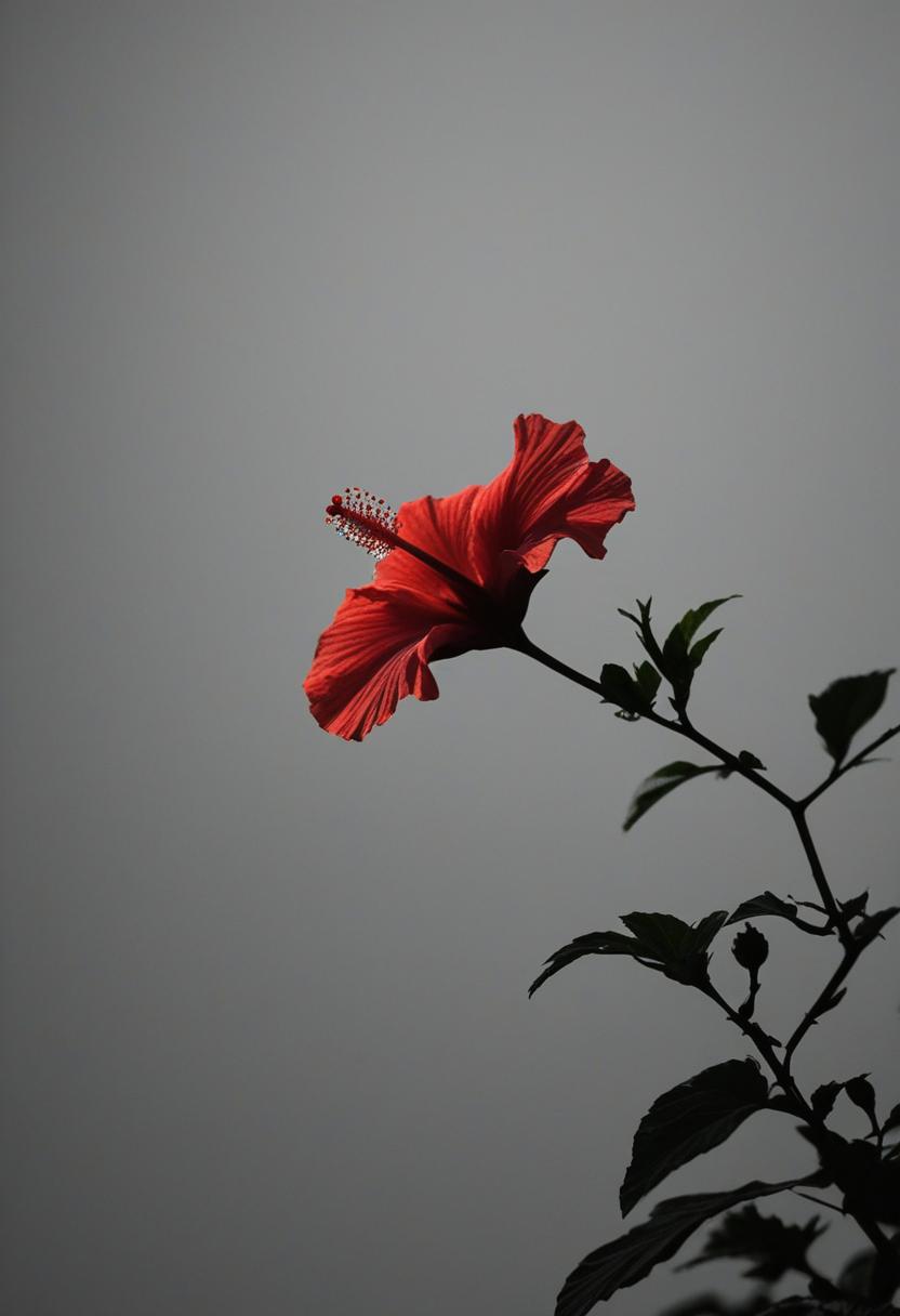 Minimalist hibiscus silhouette with soft lighting.