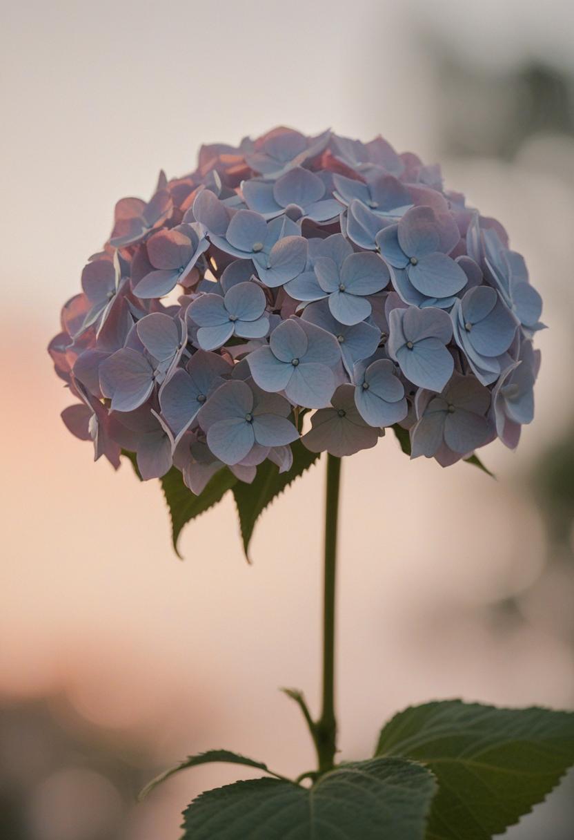 Soft sunset hues on a minimalist hydrangea bloom.