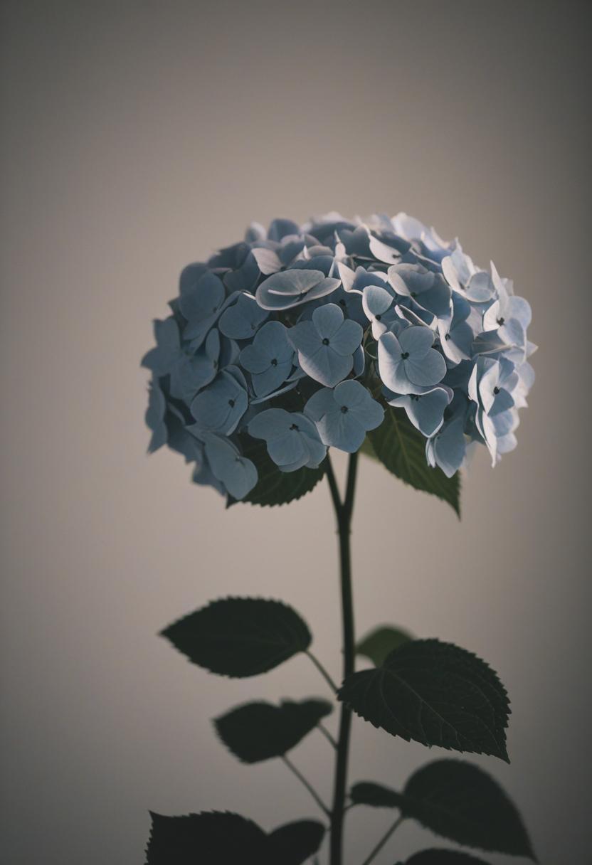 Minimalist hydrangea silhouette with soft lighting.