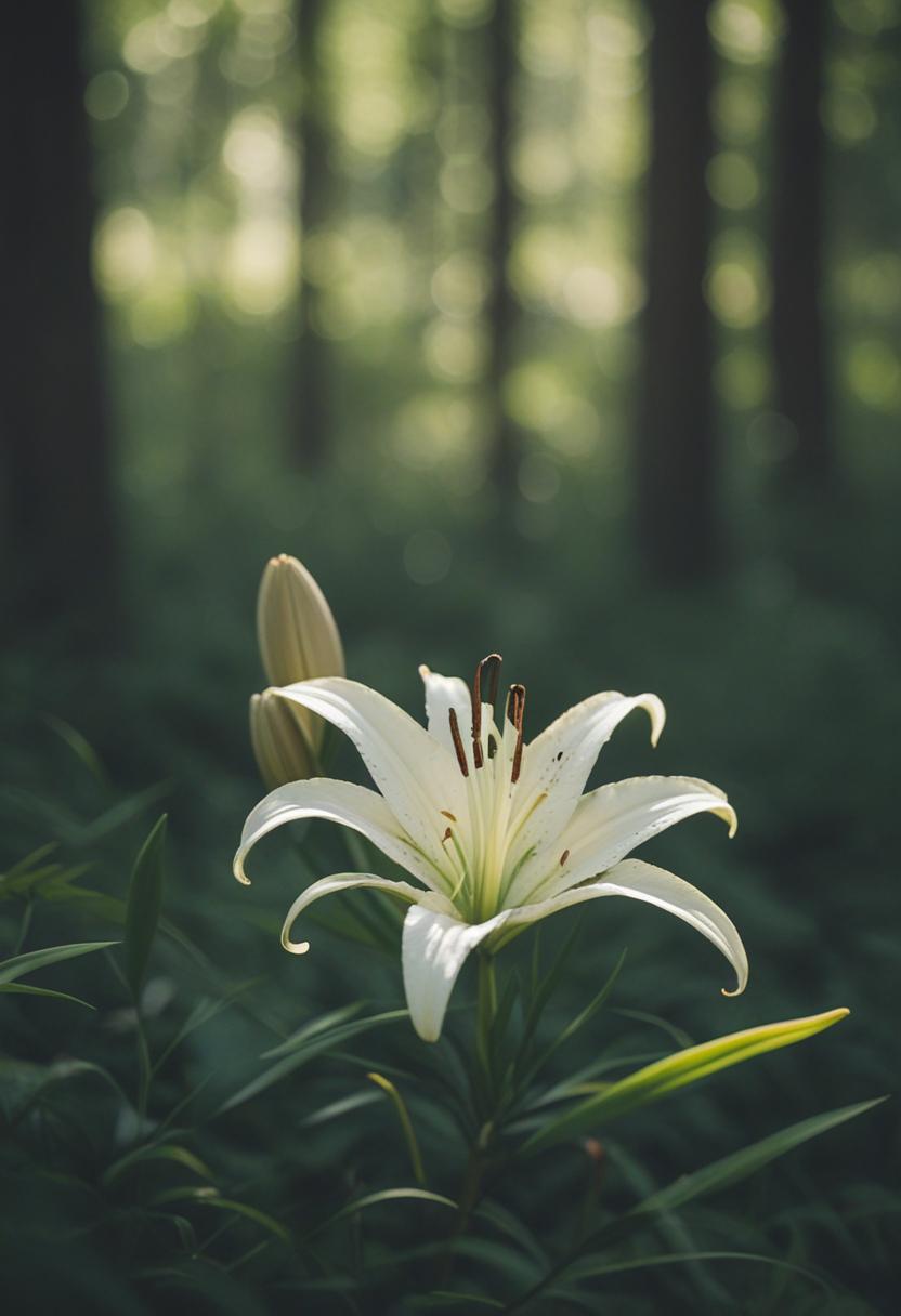 Lily in dappled light with minimalist font.